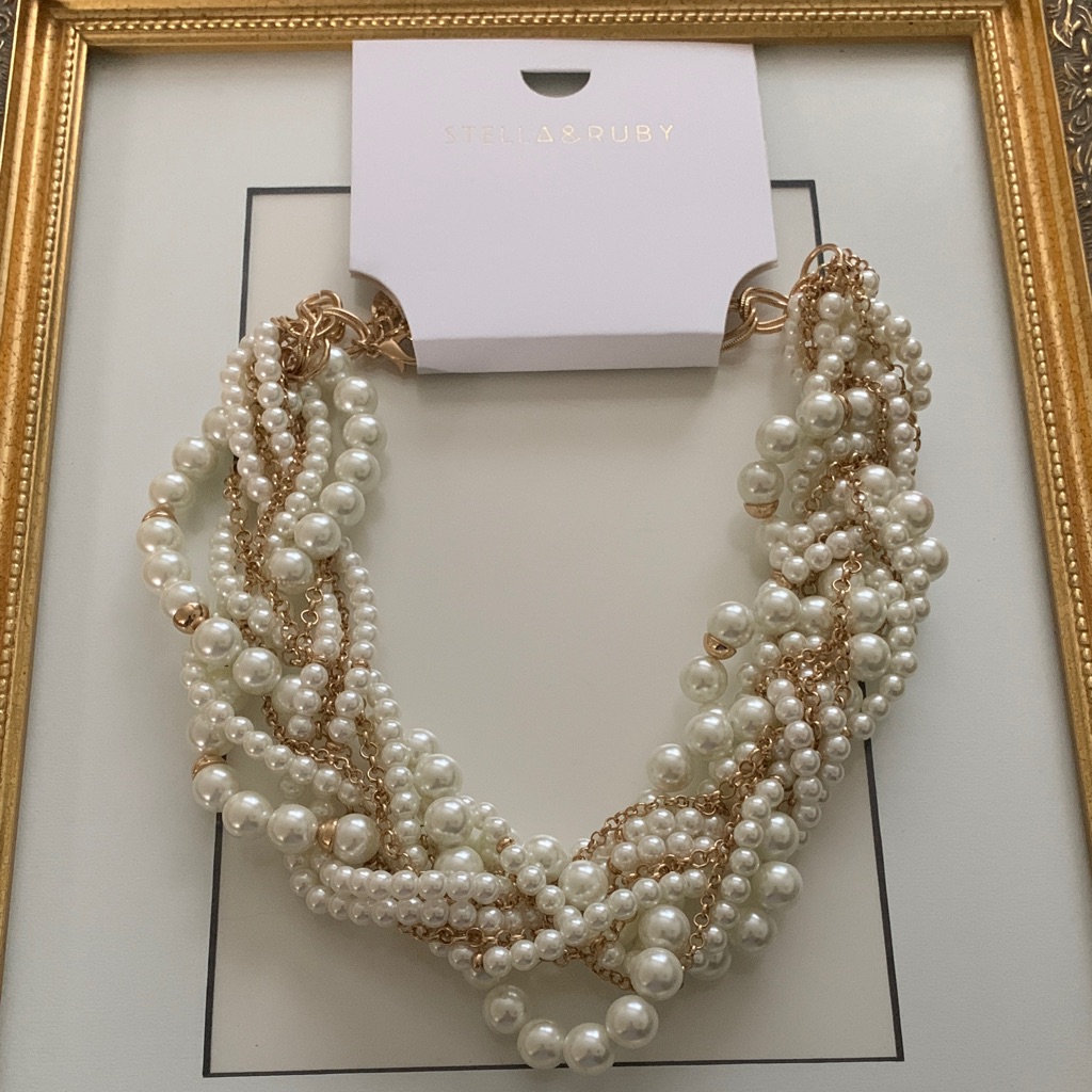 Stella & Ruby Pearl And Gold Braided Necklace